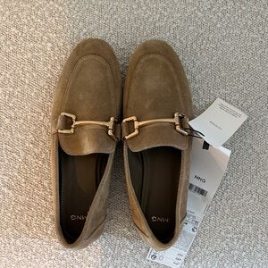 Mango Brown Suede Loafers with Gold Accent